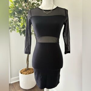 Divided Black Long Sleeve Dress with Sheer Accents